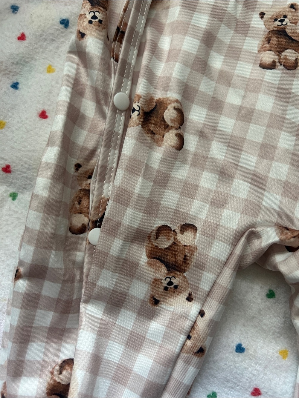 Soft Beige Gingham Teddy Baby One-Piece with Hat - Picture 6 of 7
